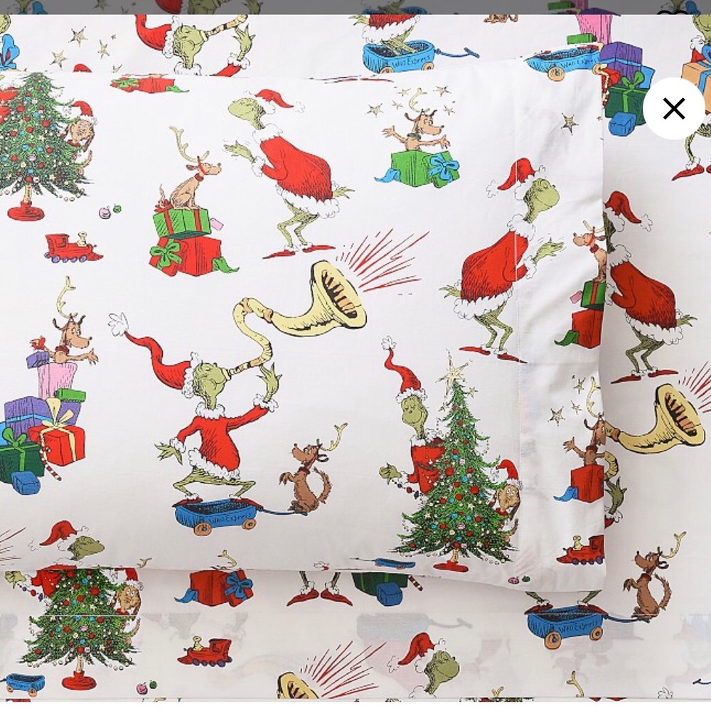 Pottery Barn Kids Grinch twin sheet set.